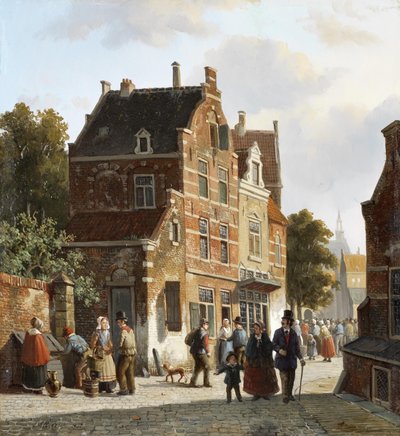 Figures in a Busy Street by Adrianus Eversen